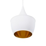 GloboStar® SHANGHAI 01026-A Μοντέρνο Κρεμαστό Φωτιστικό Καμπάνα Μονόφωτο 1 x E27 IP20 Λευκό & Χρυσό Μέταλλο - Μ25 x Π25 x Υ30cm