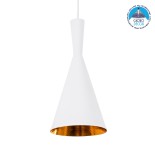 GloboStar® SHANGHAI 01026-C Μοντέρνο Κρεμαστό Φωτιστικό Καμπάνα Μονόφωτο 1 x E27 IP20 Λευκό & Χρυσό Μέταλλο - Μ19 x Π19 x Υ38cm