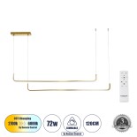 GLOBOSTAR® LINARIA DUO 60926 Μοντέρνο Κρεμαστό Φωτιστικό Οροφής LED 72W 8300lm 200° AC 220-240V IP20 Ρυθμιζόμενο Λευκό CCT με Χειριστήριο από 2700K έως 6000K Dimmable - Lumileds SMD Chip - Χρυσό Βούρτσας - Μ130 x Π4 x Υ25cm - 3 Χρόνια Εγγύηση