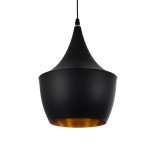 GloboStar® SHANGHAI 01025-A Μοντέρνο Κρεμαστό Φωτιστικό Καμπάνα Μονόφωτο 1 x E27 IP20 Μαύρο & Χρυσό Μέταλλο - Μ24 x Π24 x Υ30cm