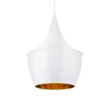GloboStar® SHANGHAI 01026-A Μοντέρνο Κρεμαστό Φωτιστικό Καμπάνα Μονόφωτο 1 x E27 IP20 Λευκό & Χρυσό Μέταλλο - Μ25 x Π25 x Υ30cm