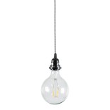 GloboStar® 77668 Μοντέρνο Κρεμαστό Φωτιστικό Ανάρτηση Μονόφωτο 1 x E27 IP2 Μαύρο & Άσπρο Ύφασμα με Μαύρο Πλαστικό - Μ5.8 x Π5.8 x Υ140cm