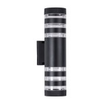 GloboStar® ORION 77883 Φωτιστικό Τοίχου - Απλίκα Αρχιτεκτονικού Φωτισμού Εσωτερικού/Εξωτερικού Χώρου Up & Down Δίφωτο 2 x GU10 AC220-240V Αδιάβροχο IP65 - Σώμα Αλουμινίου & Tempered Glass - Μ9 x Π15x Υ35.5cm - Μαύρο - 5 Years Warranty