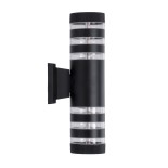 GloboStar® ORION 77883 Φωτιστικό Τοίχου - Απλίκα Αρχιτεκτονικού Φωτισμού Εσωτερικού/Εξωτερικού Χώρου Up & Down Δίφωτο 2 x GU10 AC220-240V Αδιάβροχο IP65 - Σώμα Αλουμινίου & Tempered Glass - Μ9 x Π15x Υ35.5cm - Μαύρο - 5 Years Warranty