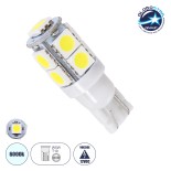 GloboStar® 81056 Λάμπα Αυτοκινήτου LED T10 W5W 9xSMD5050 2.1W 198lm 360° DC 12-16V IP20 Φ1.2 x Υ3.1cm Ψυχρό Λευκό 6000K