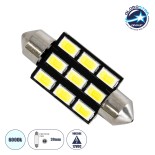 GloboStar® C5W 81307 Λάμπα Αυτοκινήτου LED 39mm FESTOON - 9xSMD5630 4.5W 675lm 120° DC 12V IP20 Μ3.9 x Π1.2 x Υ1.2cm Ψυχρό Λευκό 6000K