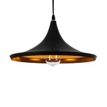 GloboStar® SHANGHAI 01025-B Μοντέρνο Κρεμαστό Φωτιστικό Καμπάνα Μονόφωτο 1 x E27 IP20 Μαύρο & Χρυσό Μέταλλο - Μ37 x Π37 x Υ20cm
