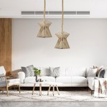 GloboStar® ROUGE 01611 Boho Κρεμαστό Φωτιστικό Πλέγμα Μονόφωτο 1 x E27 IP20 Μπεζ Σχοινί - Μ21 x Π21 x Y27cm