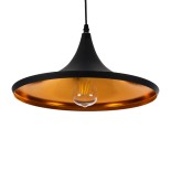 GloboStar® SHANGHAI 01025-B Μοντέρνο Κρεμαστό Φωτιστικό Καμπάνα Μονόφωτο 1 x E27 IP20 Μαύρο & Χρυσό Μέταλλο - Μ37 x Π37 x Υ20cm
