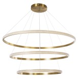 GloboStar® DIAMOND TRIO 61141 Κρεμαστό Φωτιστικό Δαχτυλίδι-Κύκλος LED CCT 150W 18379lm 360° AC 220-240V - Εναλλαγή Φωτισμού μέσω Τηλεχειριστηρίου All In One Ψυχρό 6000k+Φυσικό 4500k+Θερμό 2700k Dimmable Φ60+80+100cm - Χρυσό Βούρτσας - 3 Years Warranty