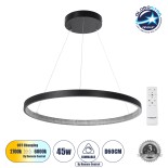 GloboStar® DIAMOND 61522 Κρεμαστό Φωτιστικό Δαχτυλίδι-Κύκλος LED CCT 45W 5040lm 360° AC 220-240V - Εναλλαγή Φωτισμού μέσω Τηλεχειριστηρίου All In One Ψυχρό 6000k+Φυσικό 4500k+Θερμό 2700k Dimmable Φ60cm - Μαύρο - 3 Years Warranty