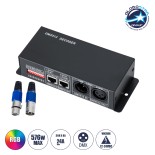GLOBOSTAR® RGBCONTROLLER 73490 DC DMX Master Dimmer / Controller / Decoder Υψηλής Ταχύτητας με 3 x 8A 192W Κανάλια DC 12-24V 24A 576W Max IP20 - DMX512 & RDM - Μ16 x Π9 x Υ6cm - 2 Χρόνια Εγγύηση