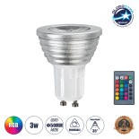 GloboStar® 76065 Σποτ LED GU10 MR16 3W 200lm 90° AC 220-240V IP20 Φ5 x Υ8.5cm - Εναλλαγή Φωτισμού μέσω Τηλεχειριστηρίου RGB - Dimmable - 2 Χρόνια Εγγύηση