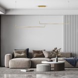 GLOBOSTAR® LINARIA DUO 60926 Μοντέρνο Κρεμαστό Φωτιστικό Οροφής LED 72W 8300lm 200° AC 220-240V IP20 Ρυθμιζόμενο Λευκό CCT με Χειριστήριο από 2700K έως 6000K Dimmable - Lumileds SMD Chip - Χρυσό Βούρτσας - Μ130 x Π4 x Υ25cm - 3 Χρόνια Εγγύηση