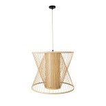 GloboStar® HIBISCUS 01925 Boho Κρεμαστό Φωτιστικό Πλέγμα Μονόφωτο 1 x E27 IP20 Μπεζ Ξύλο - Μ60 x Π60 x Υ50cm