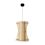 GloboStar® HIBISCUS 01932 Boho Κρεμαστό Φωτιστικό Πλέγμα Μονόφωτο 1 x E27 IP20 Μπεζ Ρατάν με Μπεζ Ξύλο - Μ30 x Π30 x Υ40cm