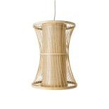 GloboStar® HIBISCUS 01932 Boho Κρεμαστό Φωτιστικό Πλέγμα Μονόφωτο 1 x E27 IP20 Μπεζ Ρατάν με Μπεζ Ξύλο - Μ30 x Π30 x Υ40cm