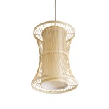 GloboStar® HIBISCUS 01932 Boho Κρεμαστό Φωτιστικό Πλέγμα Μονόφωτο 1 x E27 IP20 Μπεζ Ρατάν με Μπεζ Ξύλο - Μ30 x Π30 x Υ40cm