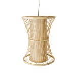 GloboStar® HIBISCUS 01932 Boho Κρεμαστό Φωτιστικό Πλέγμα Μονόφωτο 1 x E27 IP20 Μπεζ Ρατάν με Μπεζ Ξύλο - Μ30 x Π30 x Υ40cm