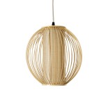 GloboStar® HIBISCUS 01934 Boho Κρεμαστό Φωτιστικό Μπάλα Μονόφωτο 1 x E27 IP20 Μπεζ Ρατάν με Μπεζ Ξύλο - Μ28 x Π28 x Υ28cm