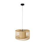 GloboStar® HIBISCUS 01935 Boho Κρεμαστό Φωτιστικό Πλέγμα Μονόφωτο 1 x E27 IP20 Μπεζ Ρατάν με Μπεζ Ξύλο - Μ40 x Π40 x Υ20cm