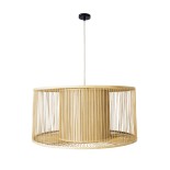 GloboStar® HIBISCUS 01936 Boho Κρεμαστό Φωτιστικό Πλέγμα Μονόφωτο 1 x E27 IP20 Μπεζ Ρατάν με Μπεζ Ξύλο - Μ80 x Π80 x Υ38cm