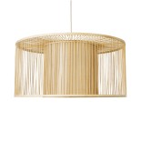 GloboStar® HIBISCUS 01936 Boho Κρεμαστό Φωτιστικό Πλέγμα Μονόφωτο 1 x E27 IP20 Μπεζ Ρατάν με Μπεζ Ξύλο - Μ80 x Π80 x Υ38cm