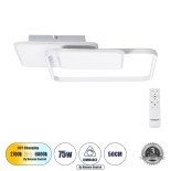 GLOBOSTAR® SQUARO 61232 Μοντέρνο Φωτιστικό Οροφής LED 75W 7500lm 360° AC 220-240V IP20 Ρυθμιζόμενο Λευκό CCT με Χειριστήριο από 2700K έως 6000K Dimmable - Lumileds SMD Chip - Λευκό Ματ - Μ48.5 x Π51 x Υ9cm - 3 Χρόνια Εγγύηση