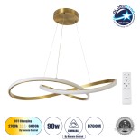 GLOBOSTAR® DEXTER 60916 Μοντέρνο Κρεμαστό Φωτιστικό Οροφής LED 90W 10080lm 300° AC 220-240V IP20 Ρυθμιζόμενο Λευκό CCT με Χειριστήριο από 2700K έως 6000K Dimmable - Lumileds SMD Chip - Χρυσό Πλατίνα - Μ73 x Π73 x Υ16cm - 3 Χρόνια Εγγύηση