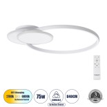 GLOBOSTAR® CIRCUO 61230 Μοντέρνο Φωτιστικό Οροφής LED 75W 7500lm 360° AC 220-240V IP20 Ρυθμιζόμενο Λευκό CCT με Χειριστήριο από 2700K έως 6000K Dimmable - Lumileds SMD Chip - Λευκό Ματ - Μ53 x Π42.5 x Υ9cm - 3 Χρόνια Εγγύηση