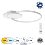 GLOBOSTAR® CIRCUO 61230 Μοντέρνο Φωτιστικό Οροφής LED 75W 7500lm 360° AC 220-240V IP20 Ρυθμιζόμενο Λευκό CCT με Χειριστήριο από 2700K έως 6000K Dimmable - Lumileds SMD Chip - Λευκό Ματ - Μ53 x Π42.5 x Υ9cm - 3 Χρόνια Εγγύηση