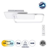GLOBOSTAR® SQUARO 61232 Μοντέρνο Φωτιστικό Οροφής LED 75W 7500lm 360° AC 220-240V IP20 Ρυθμιζόμενο Λευκό CCT με Χειριστήριο από 2700K έως 6000K Dimmable - Lumileds SMD Chip - Λευκό Ματ - Μ48.5 x Π51 x Υ9cm - 3 Χρόνια Εγγύηση