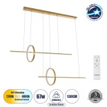 GLOBOSTAR® LINEARE 61291 Μοντέρνο Κρεμαστό Φωτιστικό Οροφής LED 67W 7504lm 300° AC 220-240V IP20 Ρυθμιζόμενο Λευκό CCT με Χειριστήριο από 2700K έως 6000K Dimmable - Lumileds SMD Chip - Χρυσό Βούρτσας - Μ130 x Π25 x Υ60cm - 3 Χρόνια Εγγύηση