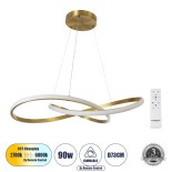 GLOBOSTAR® DEXTER 60916 Μοντέρνο Κρεμαστό Φωτιστικό Οροφής LED 90W 10080lm 300° AC 220-240V IP20 Ρυθμιζόμενο Λευκό CCT με Χειριστήριο από 2700K έως 6000K Dimmable - Lumileds SMD Chip - Χρυσό Πλατίνα - Μ73 x Π73 x Υ16cm - 3 Χρόνια Εγγύηση