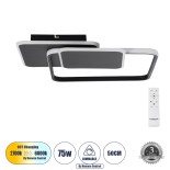 GLOBOSTAR® SQUARO 61231 Μοντέρνο Φωτιστικό Οροφής LED 75W 7500lm 360° AC 220-240V IP20 Ρυθμιζόμενο Λευκό CCT με Χειριστήριο από 2700K έως 6000K Dimmable - Lumileds SMD Chip - Μαύρο Ματ - Μ48.5 x Π51 x Υ9cm - 3 Χρόνια Εγγύηση