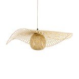 GloboStar® CINNABAR 01837 Boho Κρεμαστό Φωτιστικό Καμπάνα Μονόφωτο 1 x E27 IP20 Μπεζ Ξύλο - Μ75 x Π75 x Υ21cm