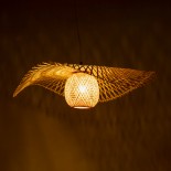 GloboStar® CINNABAR 01837 Boho Κρεμαστό Φωτιστικό Καμπάνα Μονόφωτο 1 x E27 IP20 Μπεζ Ξύλο - Μ75 x Π75 x Υ21cm