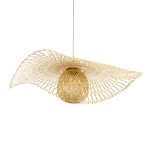 GloboStar® CINNABAR 01837 Boho Κρεμαστό Φωτιστικό Καμπάνα Μονόφωτο 1 x E27 IP20 Μπεζ Ξύλο - Μ75 x Π75 x Υ21cm