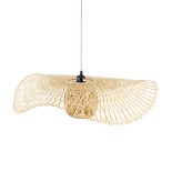 GloboStar® CINNABAR 01837 Boho Κρεμαστό Φωτιστικό Καμπάνα Μονόφωτο 1 x E27 IP20 Μπεζ Ξύλο - Μ75 x Π75 x Υ21cm
