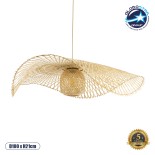 GloboStar® CINNABAR 01838 Boho Κρεμαστό Φωτιστικό Πλέγμα Μονόφωτο 1 x E27 IP20 Μπεζ Ξύλο - Μ100 x Π100 x Υ21cm