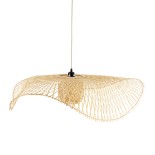 GloboStar® CINNABAR 01838 Boho Κρεμαστό Φωτιστικό Πλέγμα Μονόφωτο 1 x E27 IP20 Μπεζ Ξύλο - Μ100 x Π100 x Υ21cm