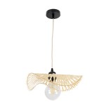 GloboStar® MELEMELE 01839 Boho Κρεμαστό Φωτιστικό Πλέγμα Μονόφωτο 1 x E27 IP20 Μπεζ Ξύλο - Μ35 x Π35 x Υ4cm