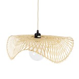GloboStar® MELEMELE 01840 Boho Κρεμαστό Φωτιστικό Πλέγμα Μονόφωτο 1 x E27 IP20 Μπεζ Ξύλο - Μ50 x Π50 x Υ7cm