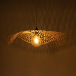 GloboStar® MELEMELE 01841 Boho Κρεμαστό Φωτιστικό Πλέγμα Μονόφωτο 1 x E27 IP20 Μπεζ Ξύλο - Μ75 x Π75 x Υ10cm