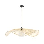 GloboStar® MELEMELE 01841 Boho Κρεμαστό Φωτιστικό Πλέγμα Μονόφωτο 1 x E27 IP20 Μπεζ Ξύλο - Μ75 x Π75 x Υ10cm