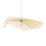 GloboStar® MELEMELE 01842 Boho Κρεμαστό Φωτιστικό Πλέγμα Μονόφωτο 1 x E27 IP20 Μπεζ Ξύλο - Μ100 x Π100 x Υ12cm