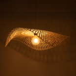 GloboStar® MELEMELE 01842 Boho Κρεμαστό Φωτιστικό Πλέγμα Μονόφωτο 1 x E27 IP20 Μπεζ Ξύλο - Μ100 x Π100 x Υ12cm