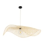 GloboStar® MELEMELE 01842 Boho Κρεμαστό Φωτιστικό Πλέγμα Μονόφωτο 1 x E27 IP20 Μπεζ Ξύλο - Μ100 x Π100 x Υ12cm