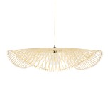 GloboStar® MELEMELE 01842 Boho Κρεμαστό Φωτιστικό Πλέγμα Μονόφωτο 1 x E27 IP20 Μπεζ Ξύλο - Μ100 x Π100 x Υ12cm