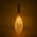 GloboStar® PARADIS  01844 Boho Επιδαπέδιο Φωτιστικό Μονόφωτο 1 x E27 AC220-240V IP20 - Φ35 x Υ120cm - Μπεζ Ξύλινο Πλέγμα - 5 Years Warranty